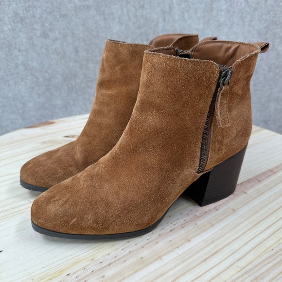 Blondo Shoes - Blondo Ankle Boots Caramel Leather Suede Round Toe Zip Block Heel Waterproof 8M